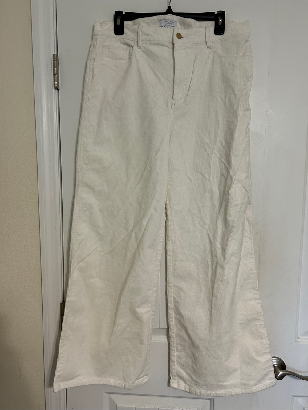 Ann Taylor Off-White Wide-Leg Corduroy Pants